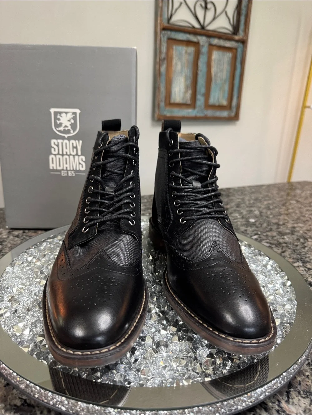 Stacy Adams Black Leather & Suede Wingtip Chukka Boots NWT